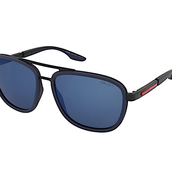 Prada Linea Rossa PS 50XS Men\'s Sunglasses Matte Black/Blue Rubber/Blue Mirror B main image 6